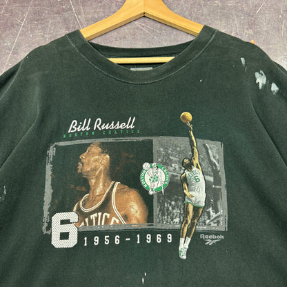 Early 00s Faded Black Bill Russell Boston Celtics Graphic Shirt XXL 0868