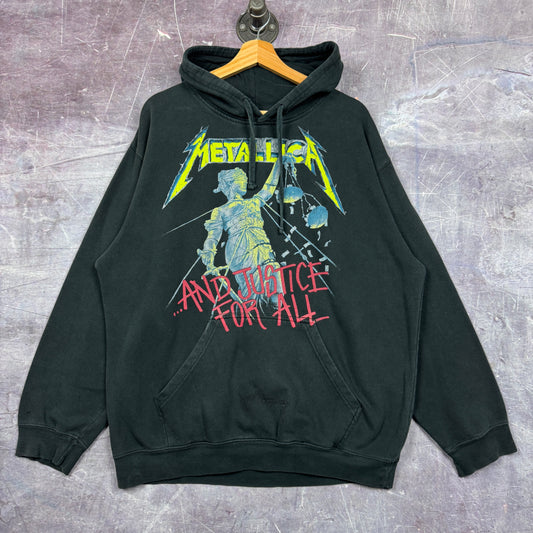 Early 00s Black Metallica And Justice For All Hammer of Justice Band Graphic Hoodie L 1707