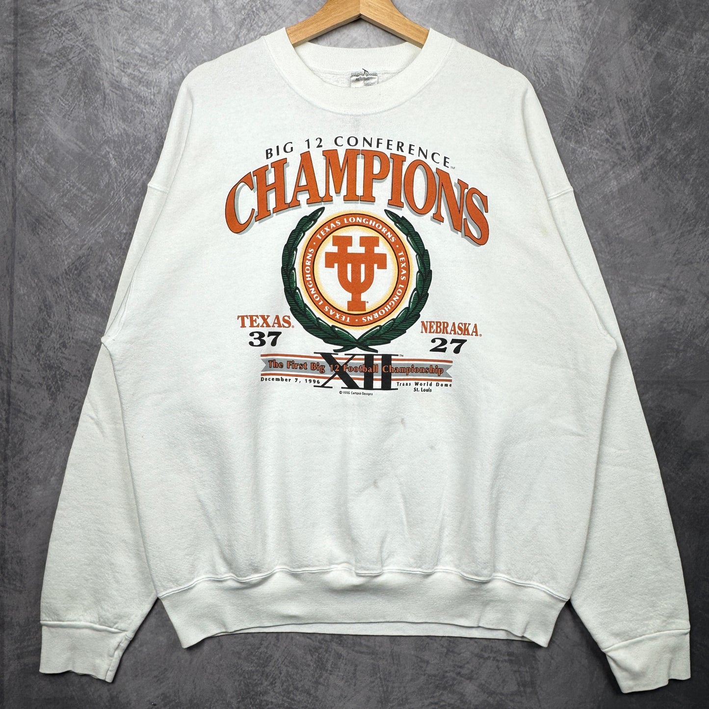 1996 White Big 12 Champions Texas Longhorns Crewneck Sweatshirt 4374
