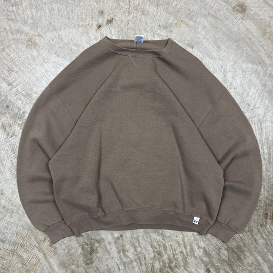 90s Mocha Russell Athletic Blank Essential Crewneck Sweatshirt Boxy L BG01