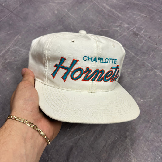 90s Sports Specialities Charlotte Hornets Double Line Script Hat C13