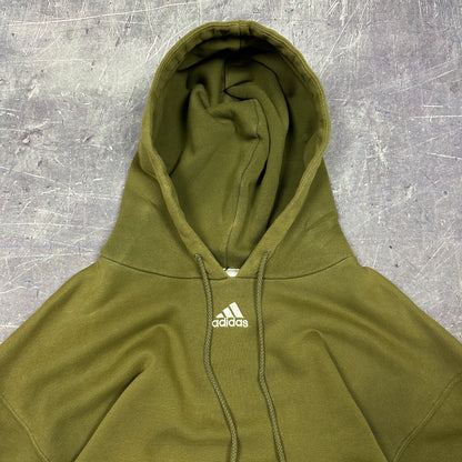 90s Green Adidas Essential Embroidered Center Logo Hoodie L D07