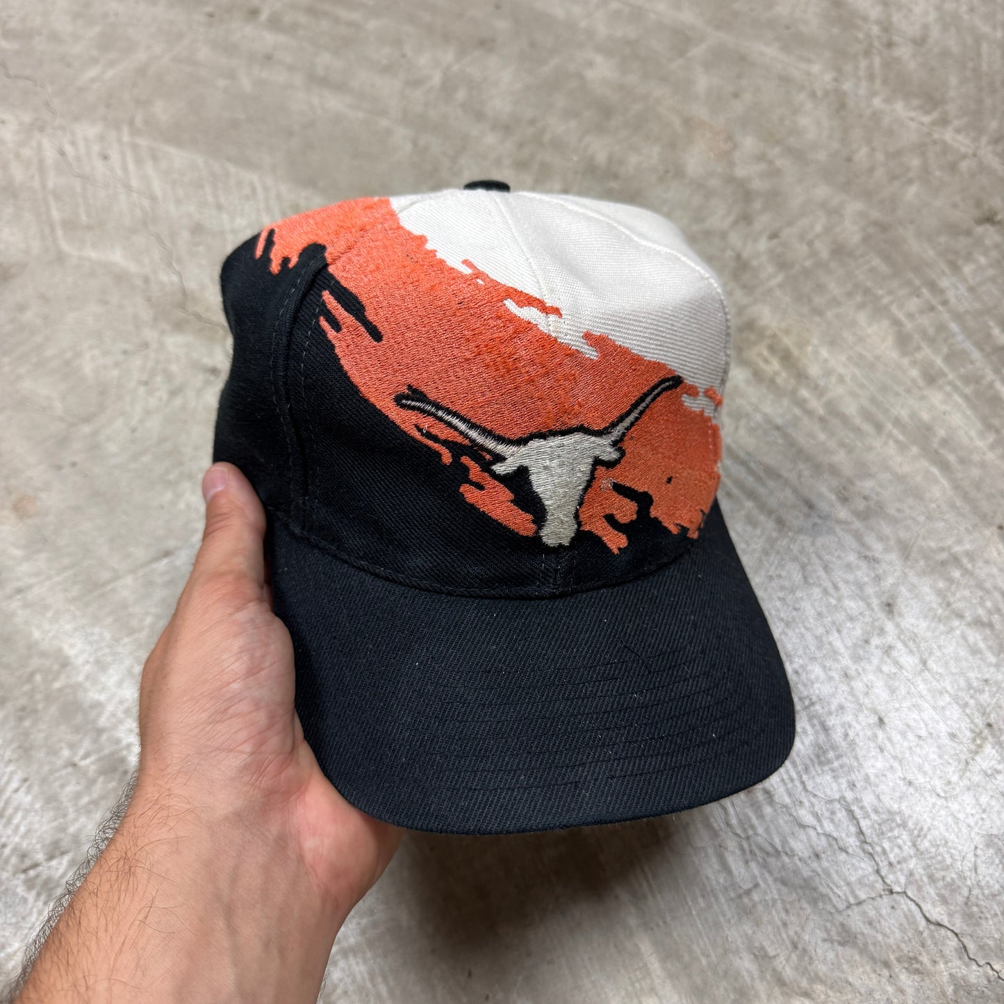 90s White Logo Athletic University of Texas Longhorns Splash Snapback Hat