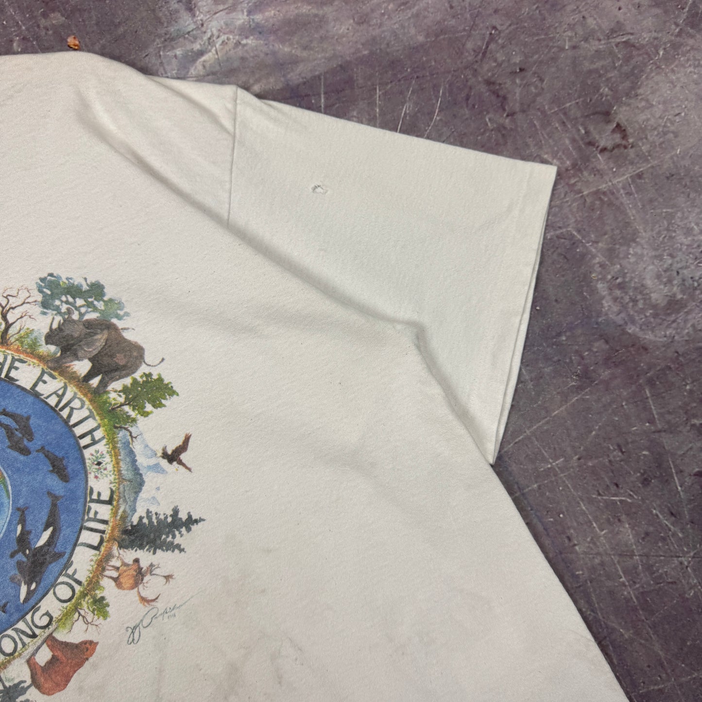 90s White Feel The Rhythm Of The Earth Animal Graphic Shirt XL 2525