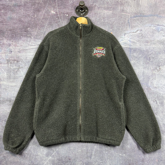 2001 Wrangler Rodeo Brown Gray Deep Pile Zip Up Fleece Jacket M 0531