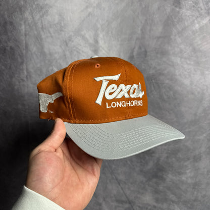 90s Texas Longhorns Sports Specialties Double Line Script Snapback Hat 4631