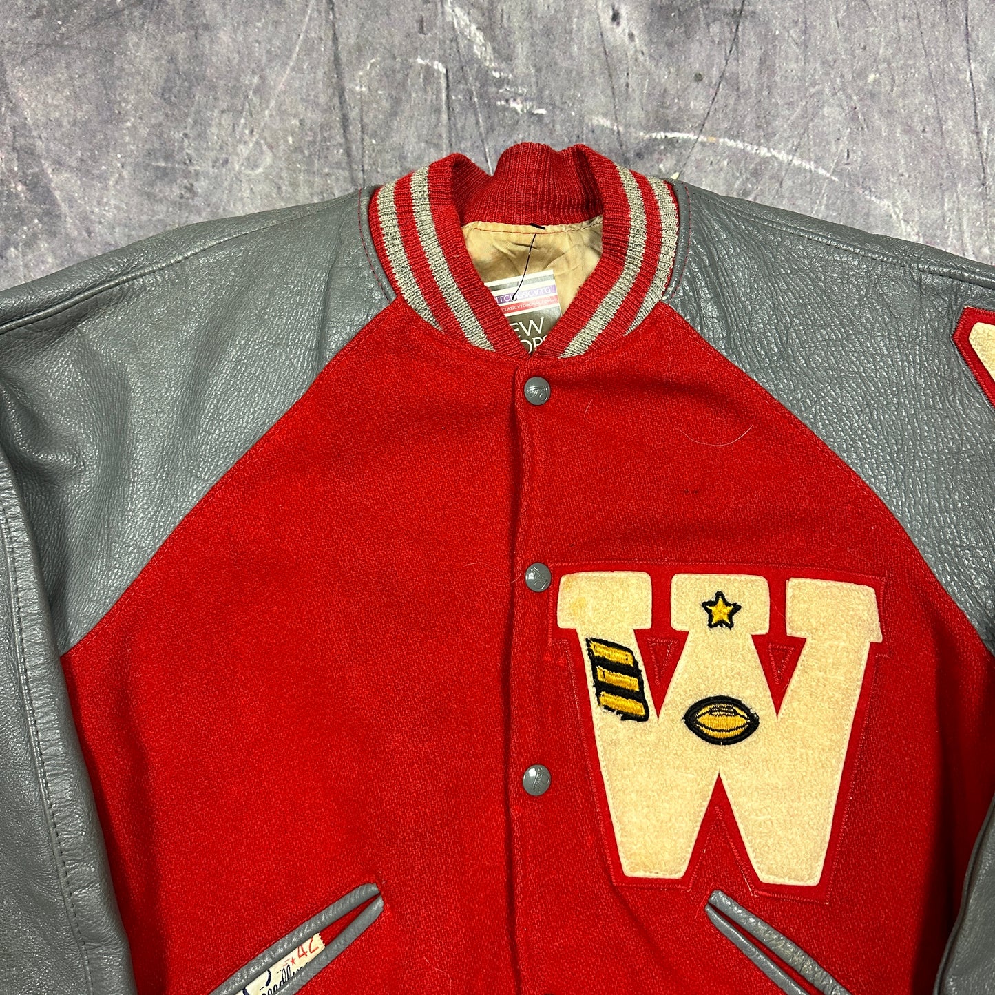 50s Red Gray Speedline W Varsity Letterman Jacket L N61