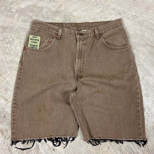 90s Tan Brown Levi's 560 Baggy Denim Jean Shorts 35x10.5 BA93