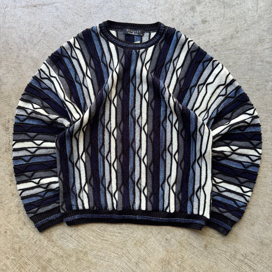 90s Black Blue 3D Knit Coogi Style  Protégé Sweater L 0600