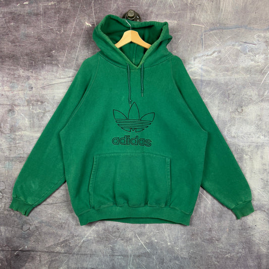 90s Forest Green Adidas Trefoil Essential Logo Embroidered Graphic Hoodie XL 1209