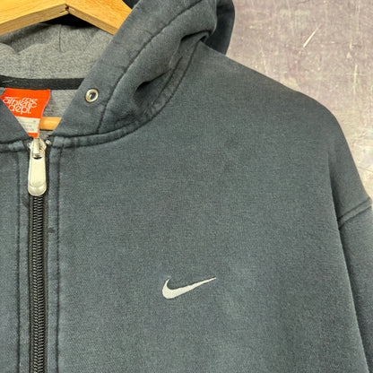 Early 00s Black Nike Mini Swoosh Essential Zip-Up Hoodie L 0022