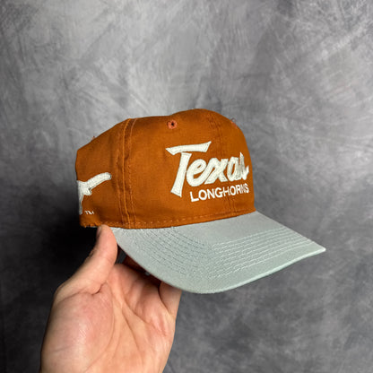 90s Texas Longhorns Sports Specialties Double Line Script Snapback Hat 4629