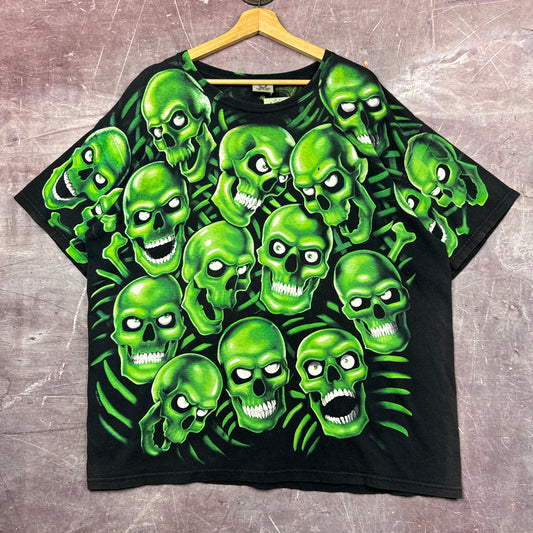 00s Black Liquid Blue Skull Pile AOP Shirt 3639