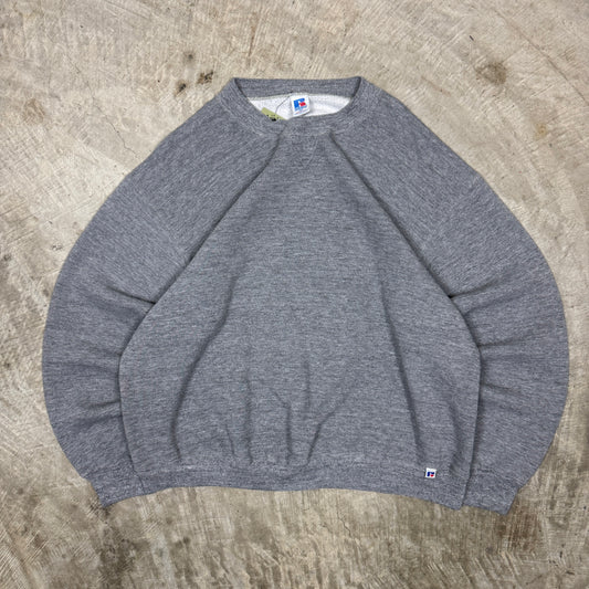 90s Light Gray Russell Blank Essential Crewneck Sweasthirt Boxy L AM97