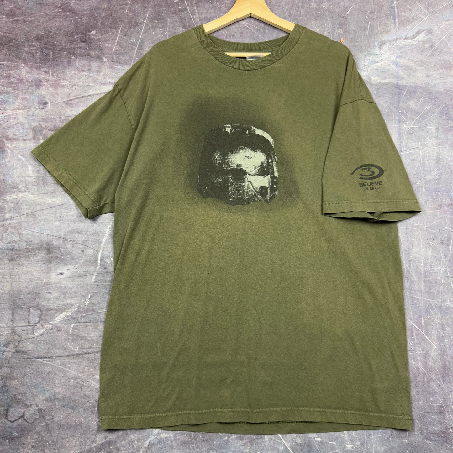 Early 00s Green Halo 3 Promo Master Chief Mountain Dew Graphic Shirt XL 0995