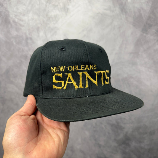 90s Black New Orleans Saints Snapback Hat 4304