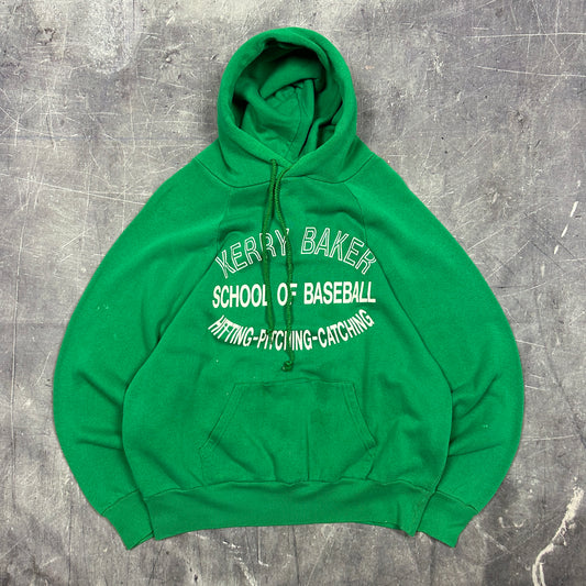 Early 80s Green Kerry Baker School Of Baseball Graphic Hoodie M AD97