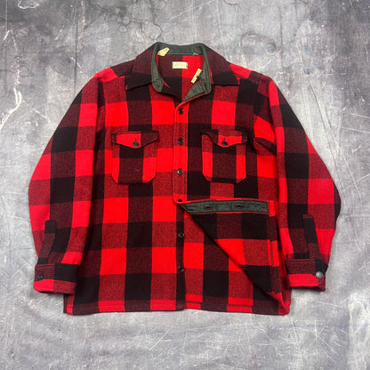 50s 60s Red Black LL Bean Script Tag Wool Heavy Flannel XL D61