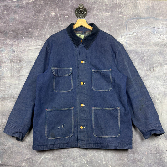 70s Dark Wash Wrangler Denim Blanket Lined Chore Coat Barn Jacket L 0306