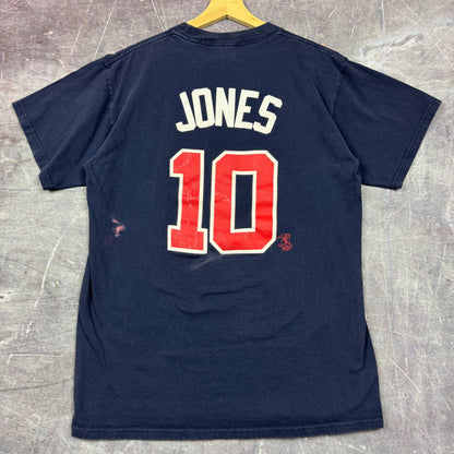 Early 00s Navy Blue Atlanta Braves Chipper Jones Baseball Shirt L 0839