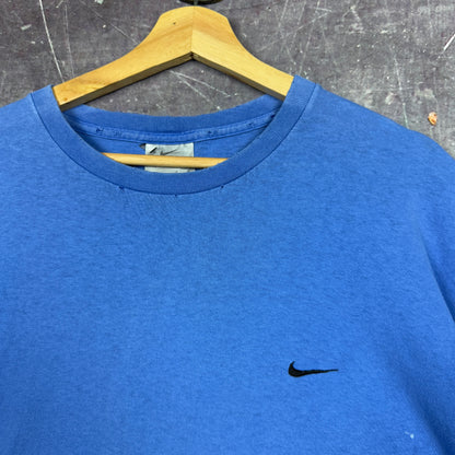 Early 00s Baby Blue Nike Mini Swoosh Essential Logo Shirt XL 0977