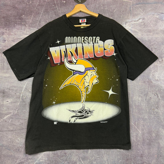 90s Faded Black Minnesota Vikings Big Logo Graphic Shirt L 1141