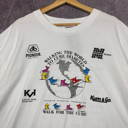 90s White Walk The World To Cure Diabetes Graphic Shirt XL 0847