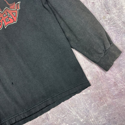 90s Faded Black Disturbed Graphic Long Sleeve Shirt L 2823