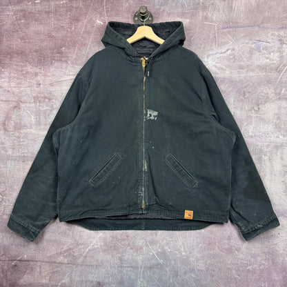 Early 00s Faded Black Carhartt Hooded Detroit Work Jacket XXL 2359