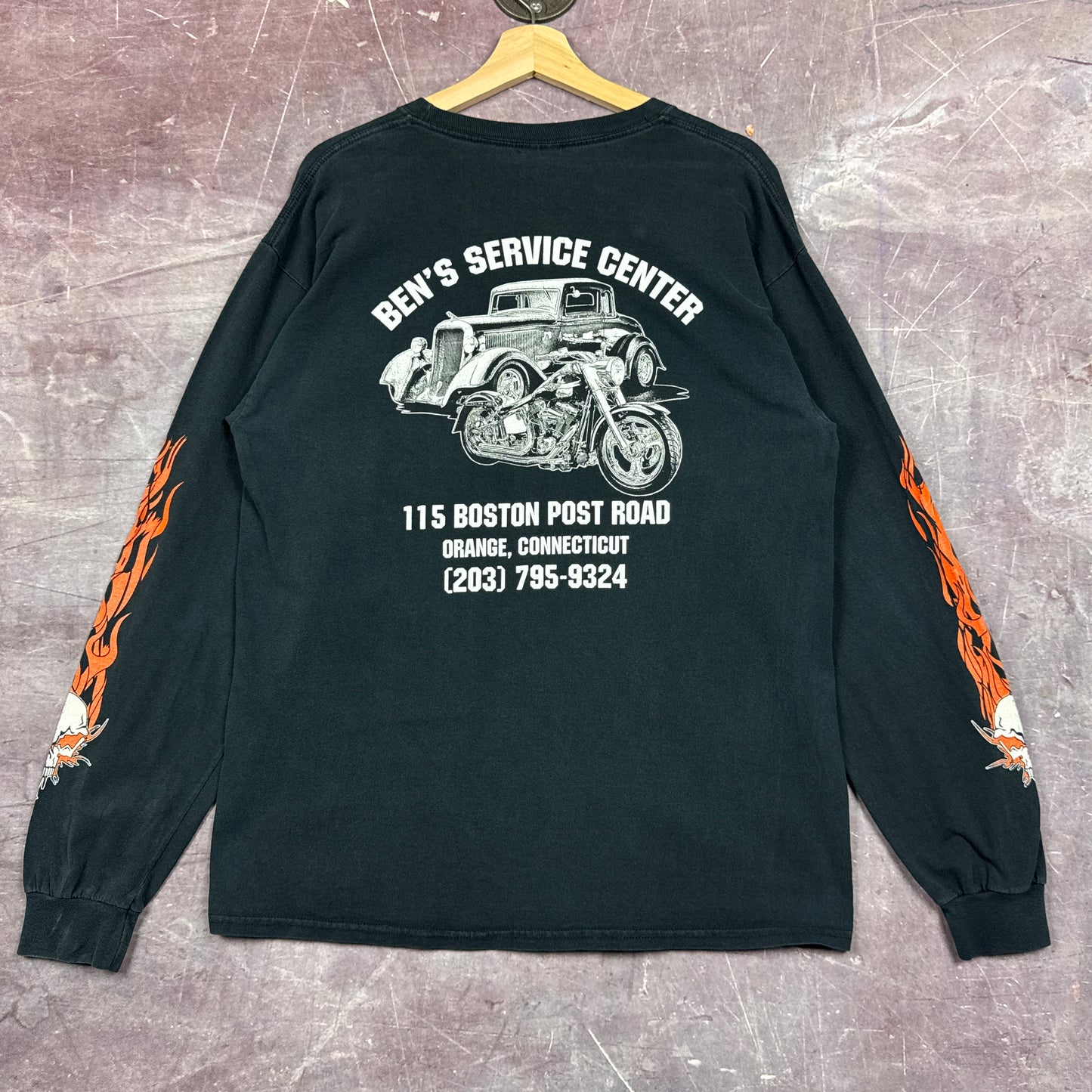 00s Black Ben's Motorcycle Flame Sleeve Shirt 3107