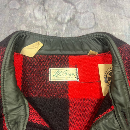 50s 60s Red Black LL Bean Script Tag Wool Heavy Flannel XL D61