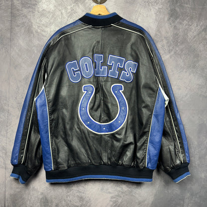 90s Black and Blue Indianapolis Colts Leather Jacket 4285