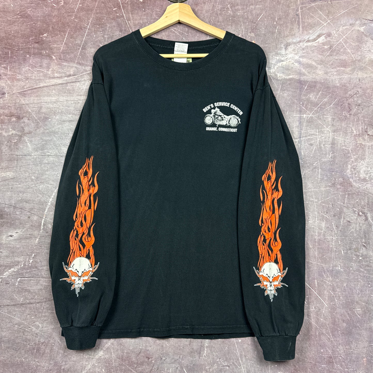 00s Black Ben's Motorcycle Flame Sleeve Shirt 3107