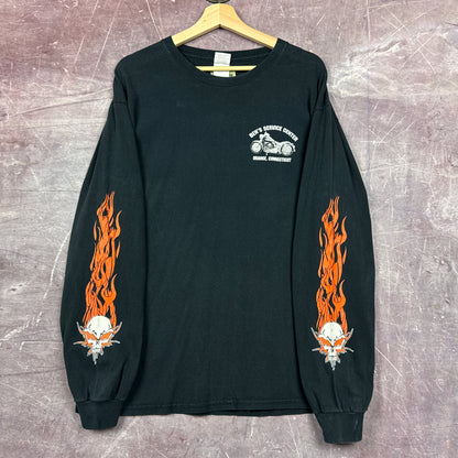 00s Black Ben's Motorcycle Flame Sleeve Shirt 3107