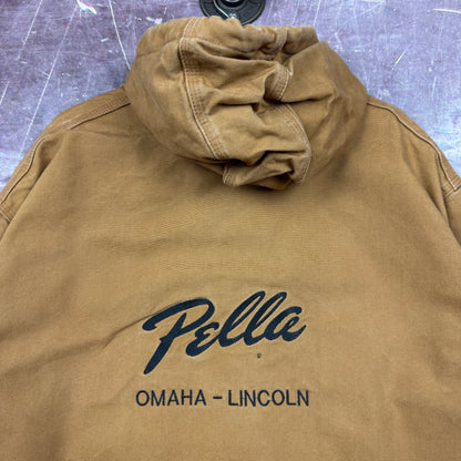 90s Tan Brown Carhartt Pella Embroidered Hooded Active Work Jacket XXL 2360
