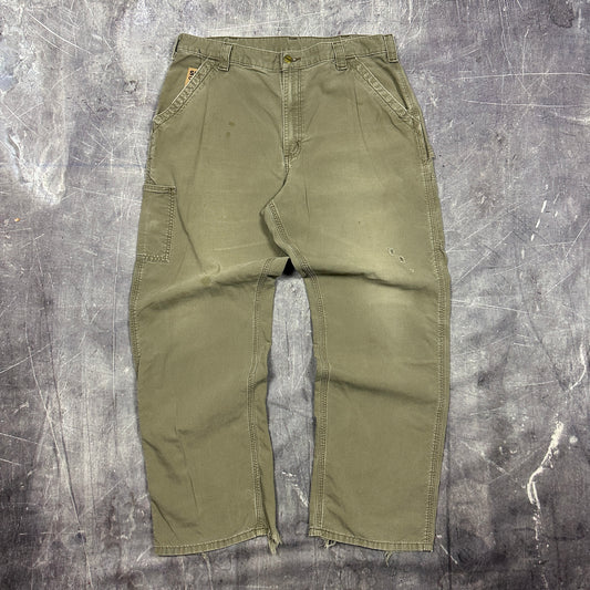 00s Brown Green Carhartt Lightweight Carpenter Work Pants 38x30 AG09