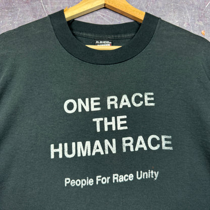 80s Black One Race The Human Race Text Graphic Shirt L 0865