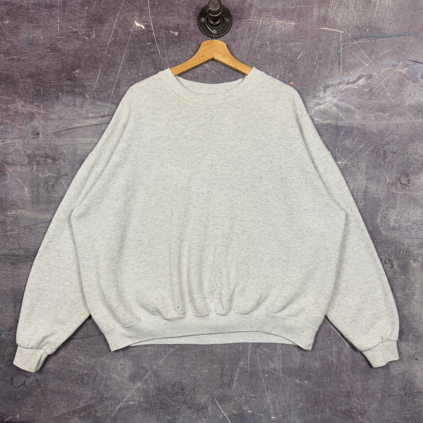 90s Light Gray Blank Essential Crewneck Sweatshirt XXL 1179