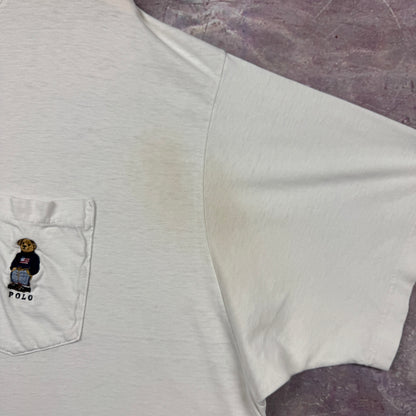 90s White Ralph Lauren Polo Bear Pocket Shirt 3729