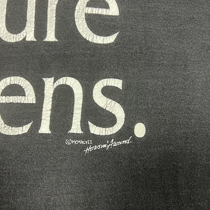 90s Faded Black Text "Manure Happens." Quote Shirt L AU91