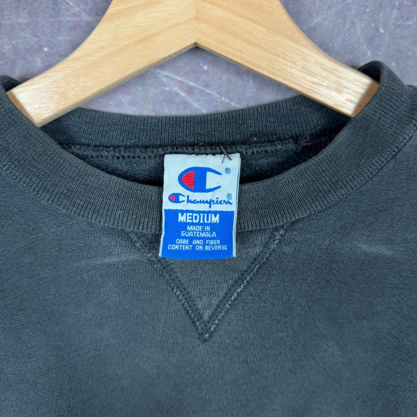 90s Faded Black Champion Essential Logo Spellout Crewneck Sweatshirt M 1279