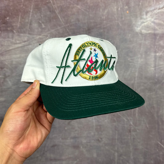 1996 White Green Atlanta Olympics Snap Back Hat 3495