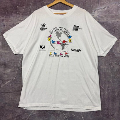 90s White Walk The World To Cure Diabetes Graphic Shirt XL 0847