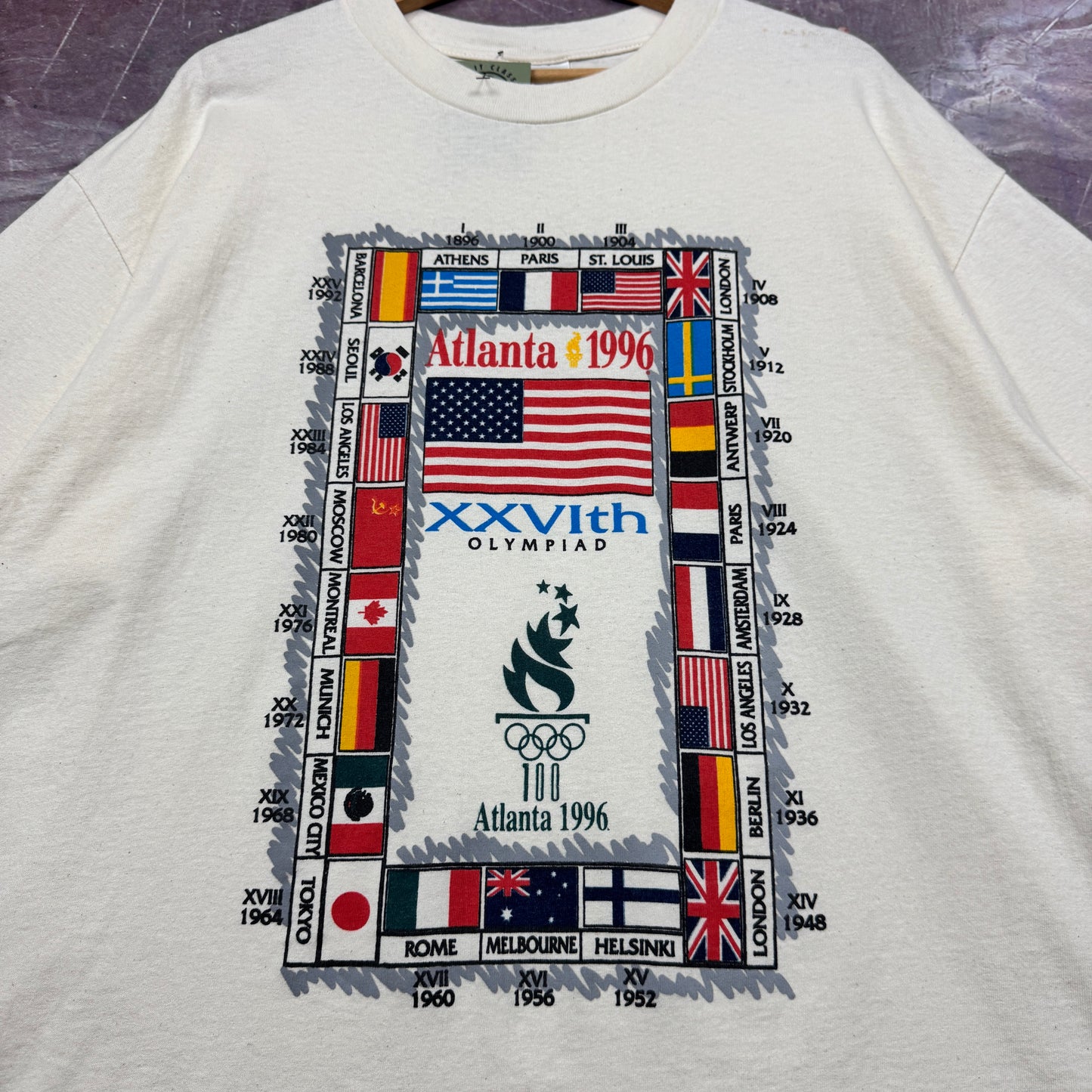 1996 White Atlanta Olympics Flag Shirt 3442