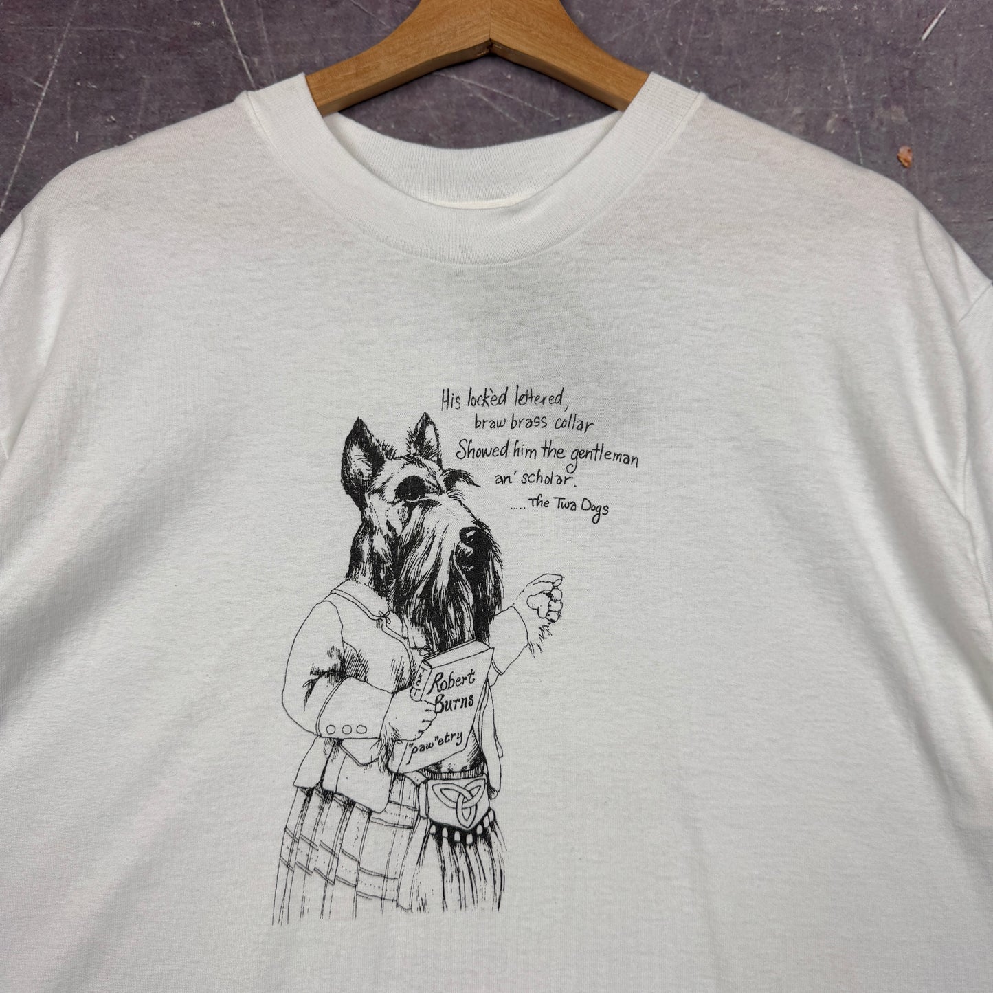 80s White Talking Dog Graphic Art Shirt XL 1062