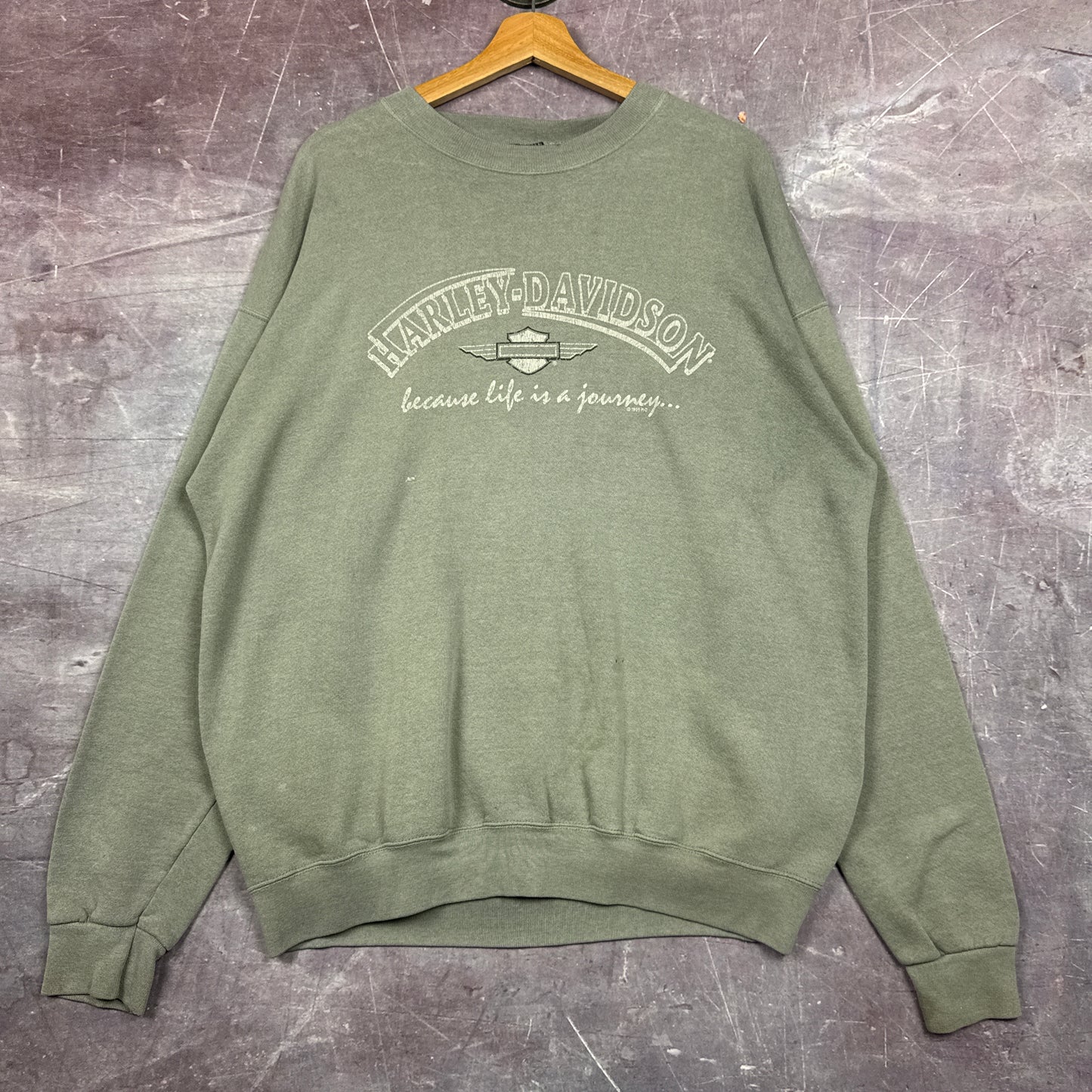 90s Olive Green Harley Davidson Sweatshirt 3089