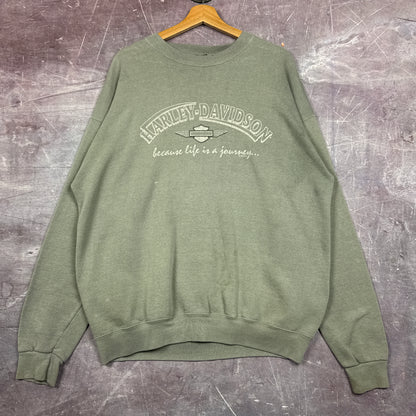 90s Olive Green Harley Davidson Sweatshirt 3089