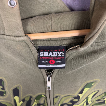 Early 00s Olive Green Shady Graphic Zip Up Hoodie L 1206