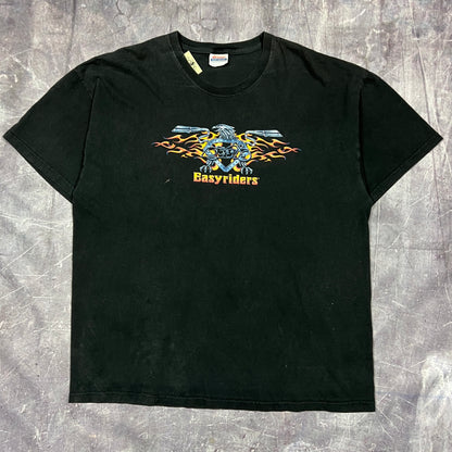 90s Faded Black Easy Riders Huntsville NC Motorcyle Flame Graphic Shirt XL AL91