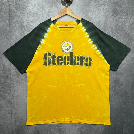00s Yellow and Black Pittsburgh Steelers Tie Dye Shirt 4254